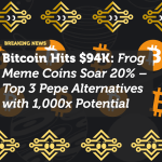 Bitcoin Hits $94K: Frog Meme Coins Soar 20% – Top 3 Pepe Alternatives with 1,000x Potential