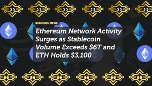 Ethereum Network Activity Surges as Stablecoin Volume Exceeds $6T and ETH Holds $3,100